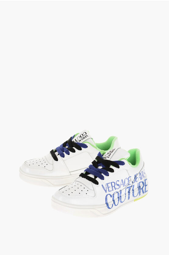 Versace Jeans Couture Patent Leather Starlight Sneakers With Printed In White