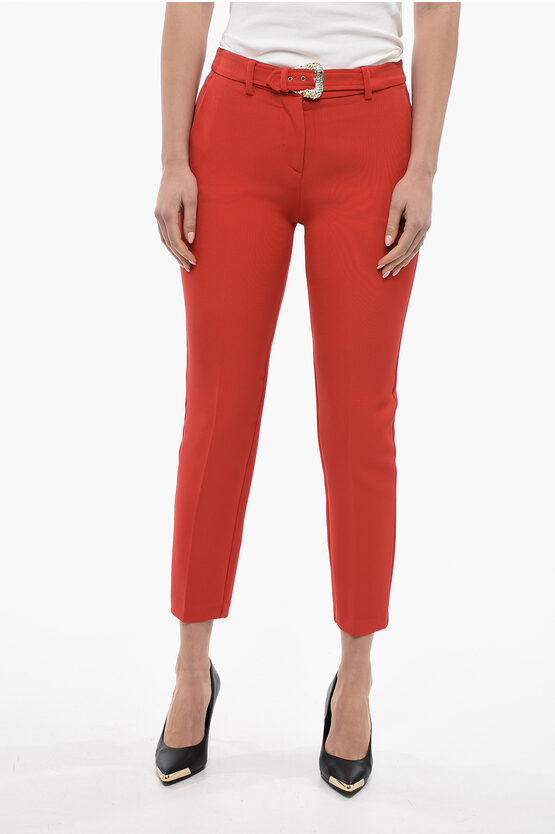 Versace Jeans Couture Pleated Cigarette Trousers With Belt In Red