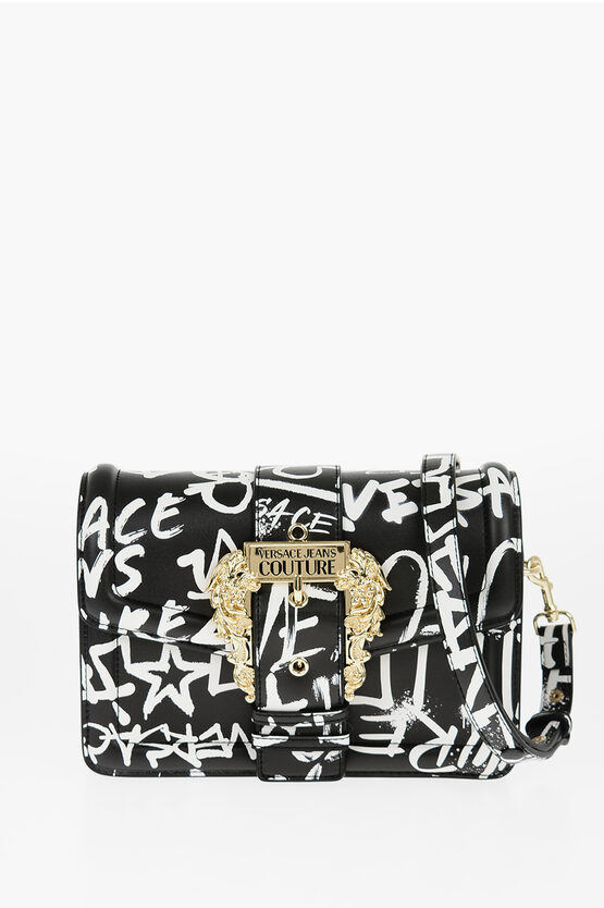 Versace Jeans Couture Printed Faux Leather Shoulder Bag With Maxi Go In Black