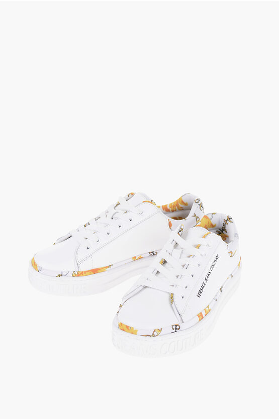 VERSACE JEANS COUTURE PRINTED LEATHER LOW-TOP SNEAKERS 