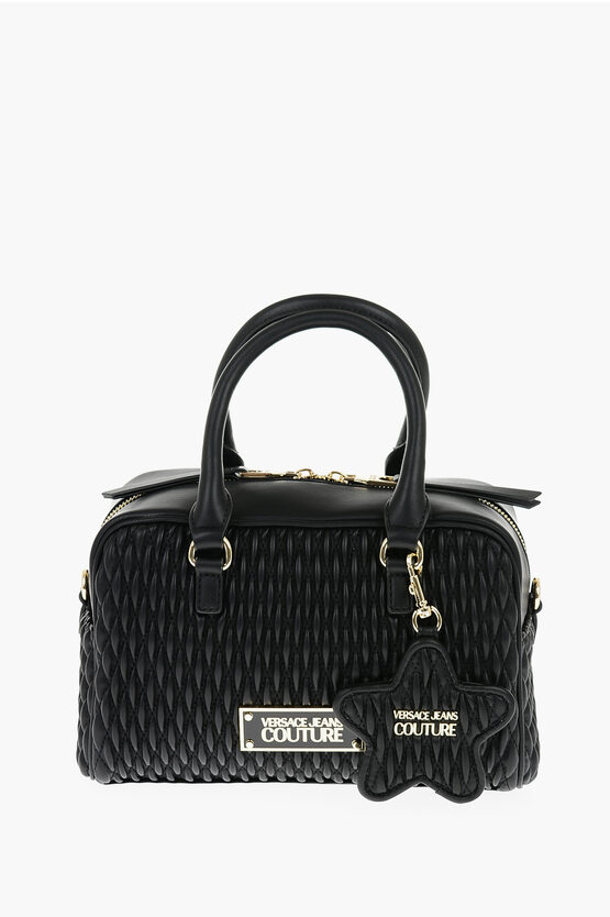 Versace Jeans Couture Quilted Faux Leather Bowler Bag With Golden De In Black