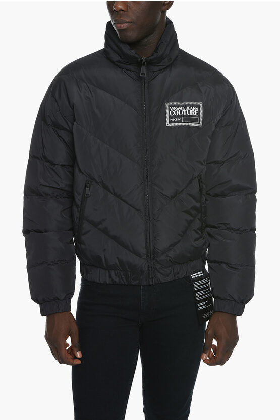 Versace Jeans Couture Reversible Puffer Jacket With Logoed Motif In Black