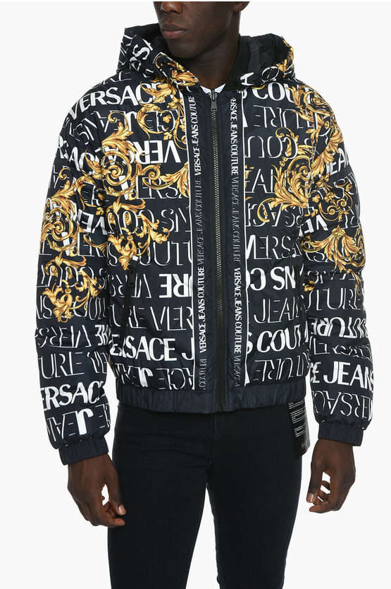Versace Jeans Couture Reversible Puffer Jacket With Monogram Motif In Multi