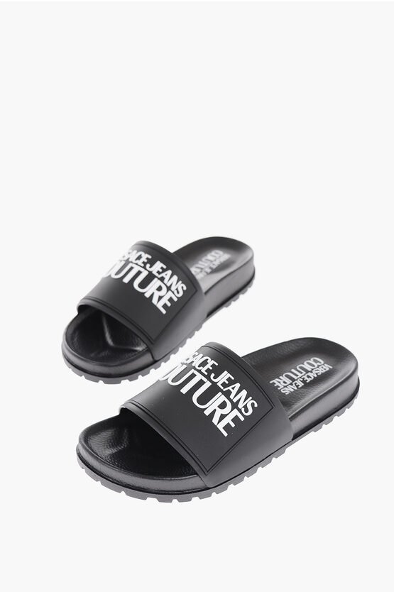 Versace Jeans Couture Rubber Shelly Slides With Embossed Logo