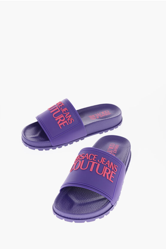 Versace Jeans Couture Rubber Shelly Slides With Embossed Logo In Purple