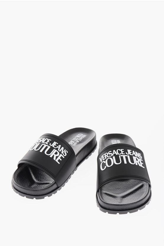 Versace Jeans Couture Rubber Sliders With Logo In White