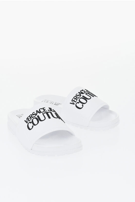 Versace Jeans Couture Rubber Slides Shelly With Embossed Logo In White