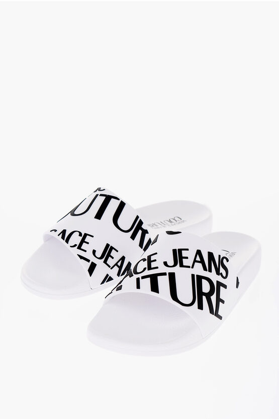 Versace Jeans Couture Rubber Slides With Embossed Logo In White
