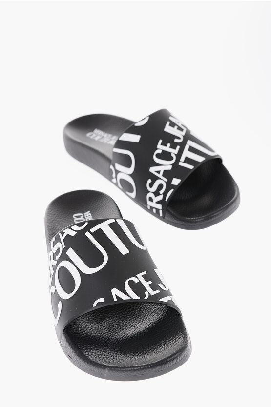 Versace Jeans Couture Rubber Slides With Embossed Logo In White