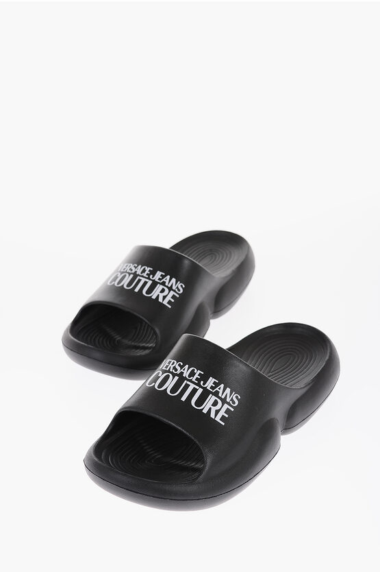 Versace Jeans Couture Rubber Tago Sliders With Logo In Black
