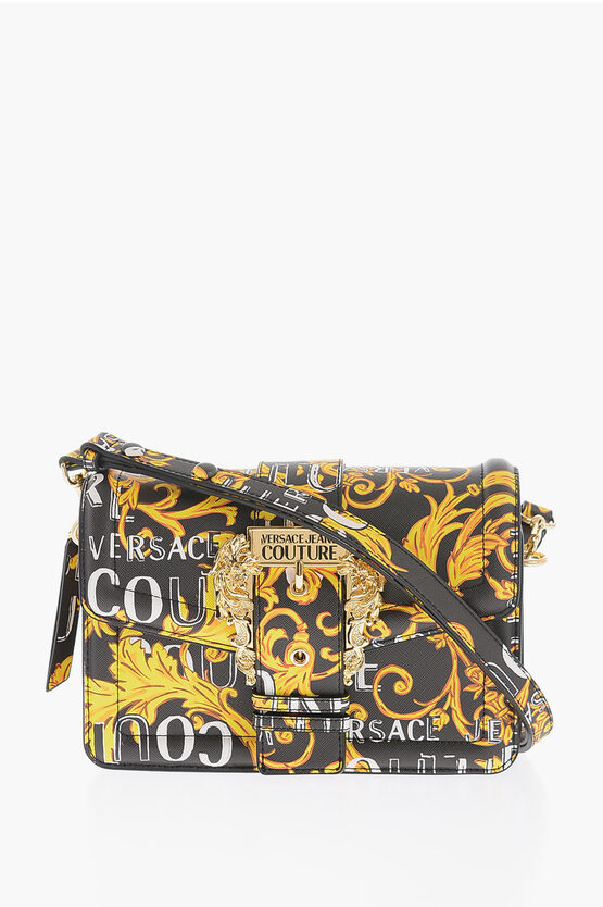 Versace Jeans Couture Saffiano Faux Leather Baroque Motif Range F Wi In Black