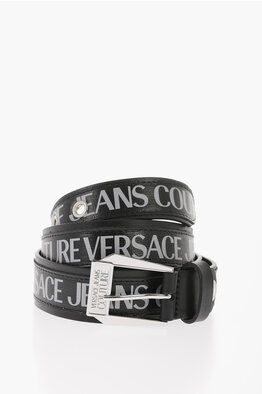 Versace - 3.5cm Logo-Print Textured-Leather Belt - Men - Black Versace