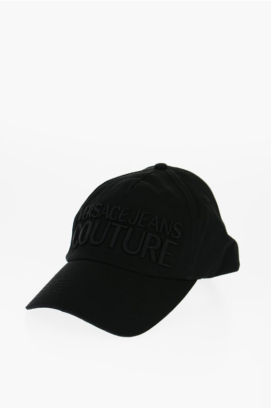 Versace Jeans Couture Solid Color Cap With Embossed Logo In Black