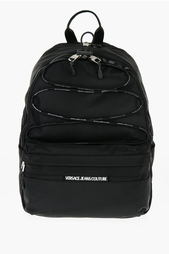 Versace Jeans Couture Solid Color Nylon Backpack With Logoed Detail