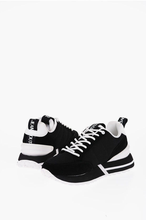 Versace Jeans Couture Suede And Mesh Low-top Trainers With Two-tone In White