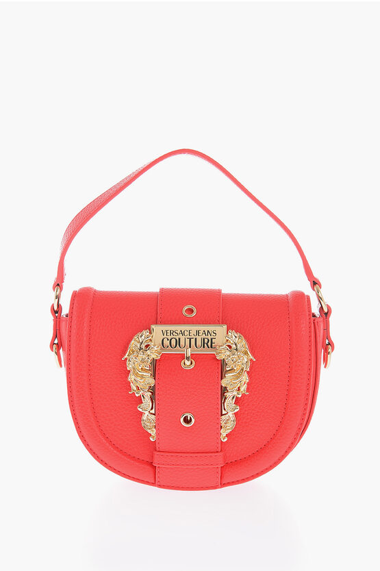 Versace Jeans Couture Texture Faux Leather Shoulder Bag With Maxi Go In Red