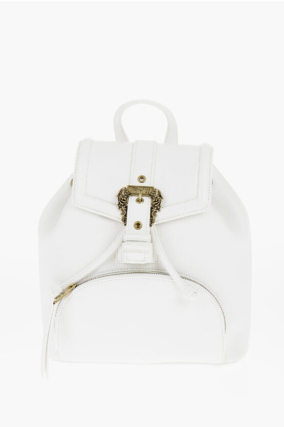 Versace Jeans Couture Textured Faux Leather Backpack With Baroque Bu In White