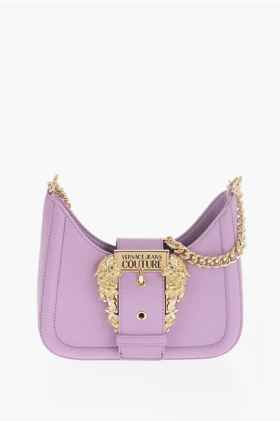 Versace Jeans Couture Textured Faux Leather Bag With Embellishment M In Purple