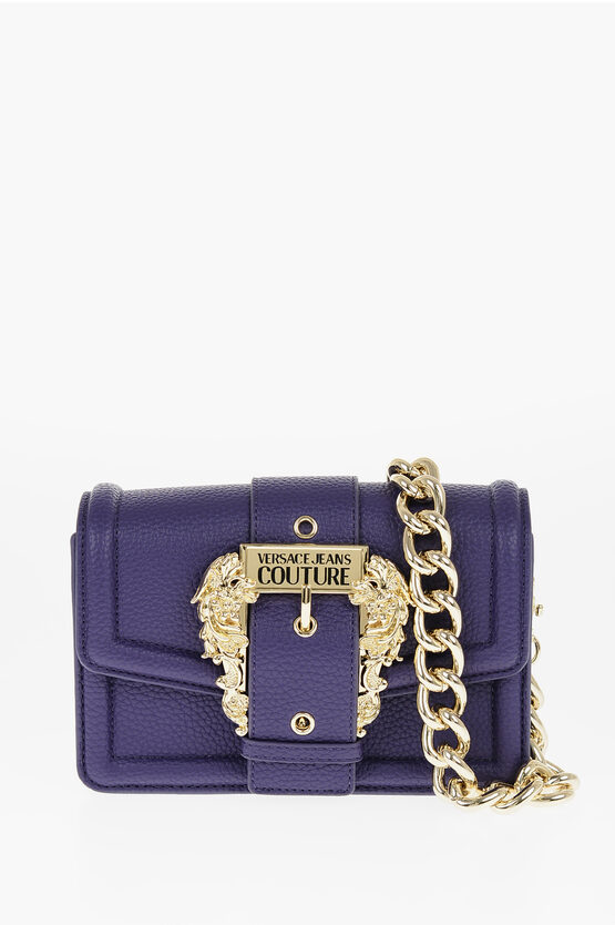 Versace Jeans Couture Textured Faux Leather Crossbody Bag With Maxi In Purple