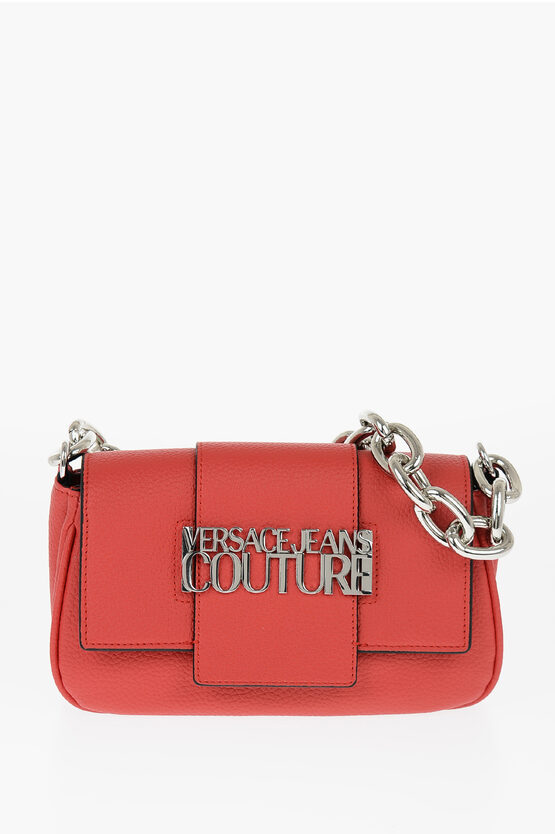 Versace Jeans Couture Textured Faux Leather Crossbody Bag With Silve In Red