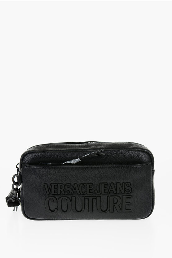 Versace Jeans Couture Textured Faux Leather Necessaire With Embossed In Black