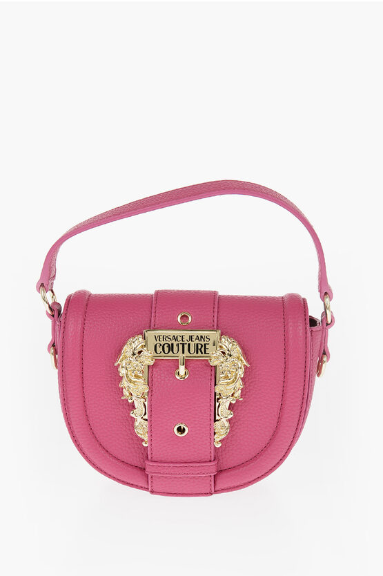 Versace Jeans Couture Textured Faux Leather Saddle Bag With Maxi Gol In Pink
