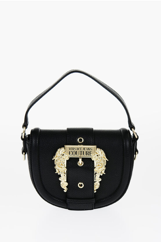 Versace Jeans Couture Textured Faux Leather Saddle Bag With Maxi Gol In Black