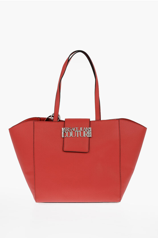 Versace Jeans Couture Textured Faux Leather Tote Bag With Silver-ton In Red