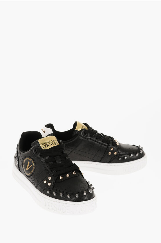 Versace Jeans Couture Textured Leather Court 88 Low Top Trainers Wit In Black