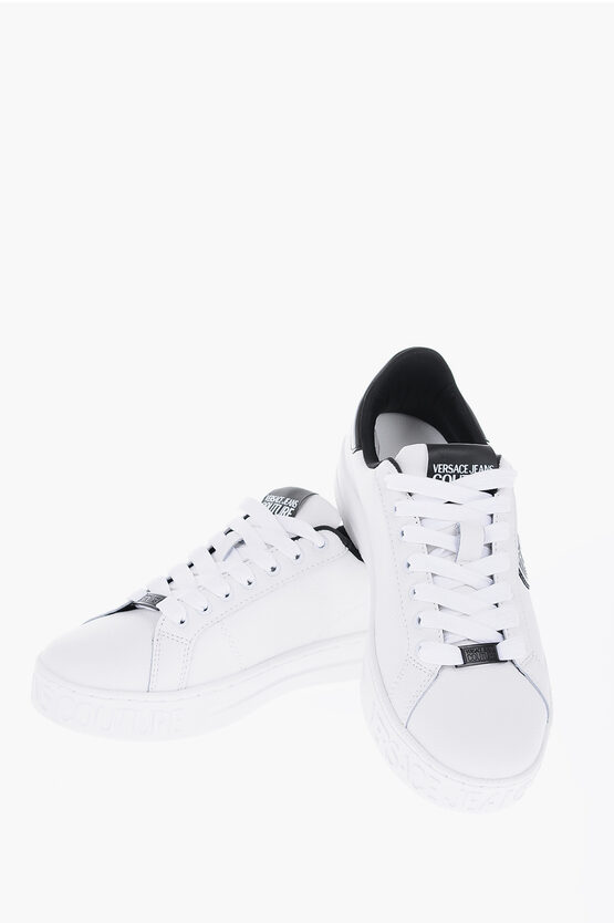 Versace Jeans Couture Textured Leather Court 88 Trainers With Contra In White