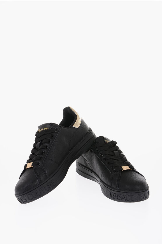 Versace Jeans Couture Textured Leather Low-top Sneakers With Golden In White