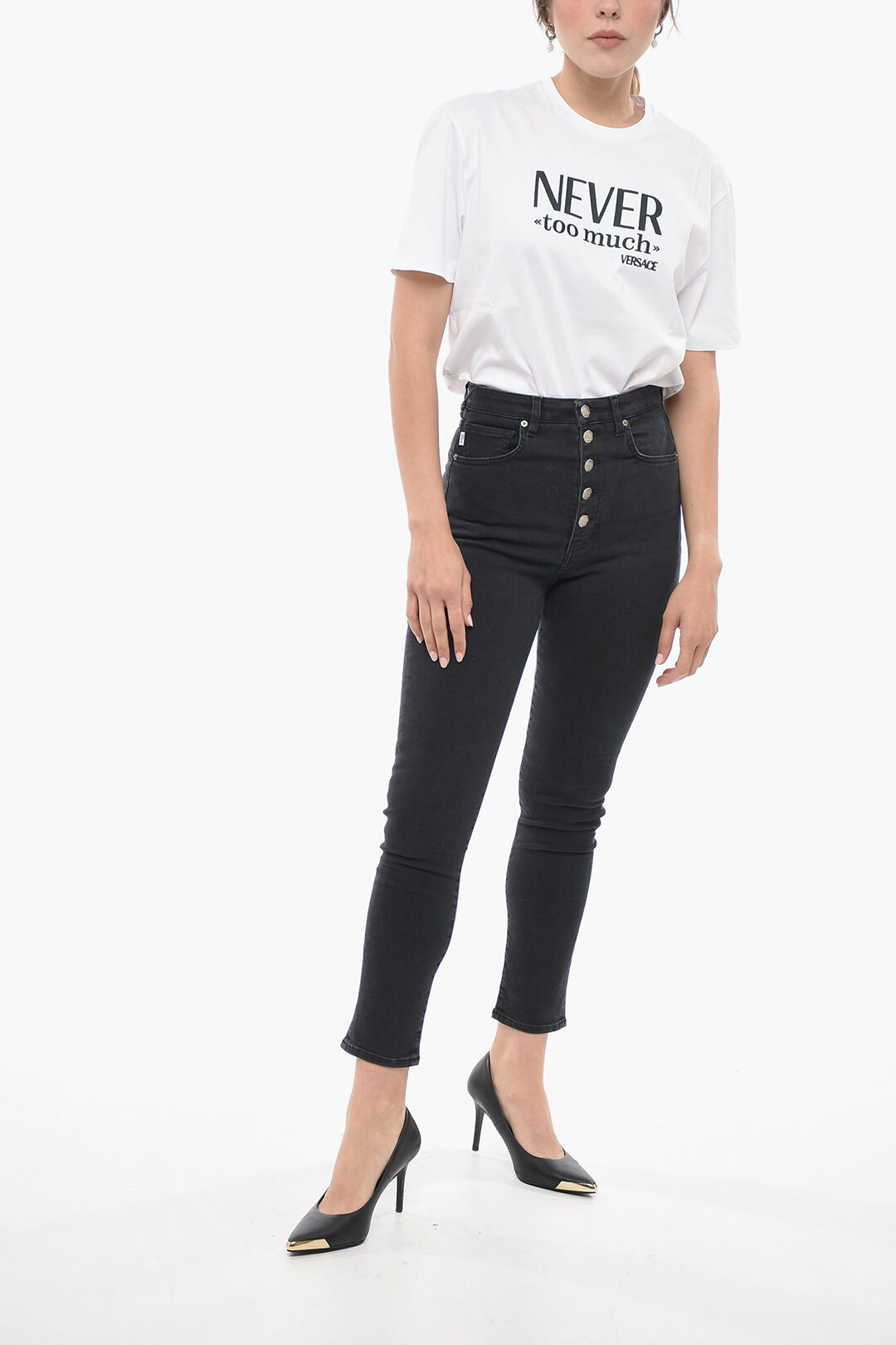 Jeans Donna Vita Alta Skinny Jeans Pantaloni Jeans Used Look Scritta