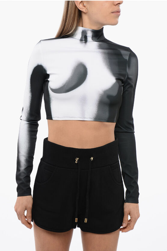 Balmain Jersey Cropped Top With Body Print In White