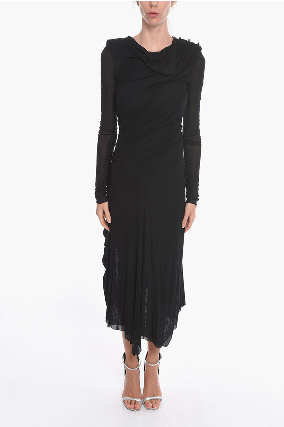 Philosophy Di Lorenzo Serafini Jersey Long Dress With Drapery In Black