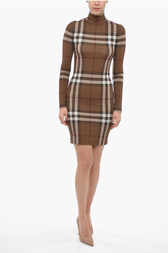 Shop Burberry Jersey Midi Dress With Tartan Pattern