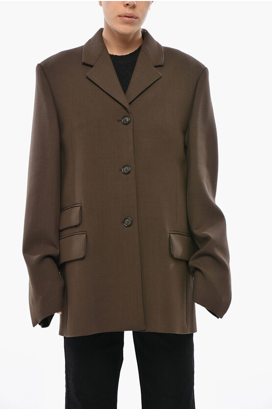 Totême Jersey Oversized Blazer With 3 Flap Pockets In Brown