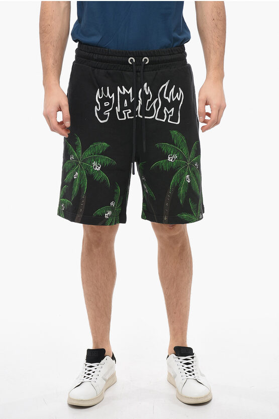 Shop Palm Angels Jersey Palms&skull Shorts With Print