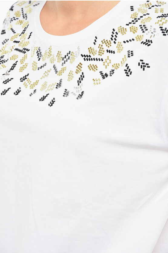 Ermanno Scervino Jewel Neckline Cotton Crew Neck T-Shirt