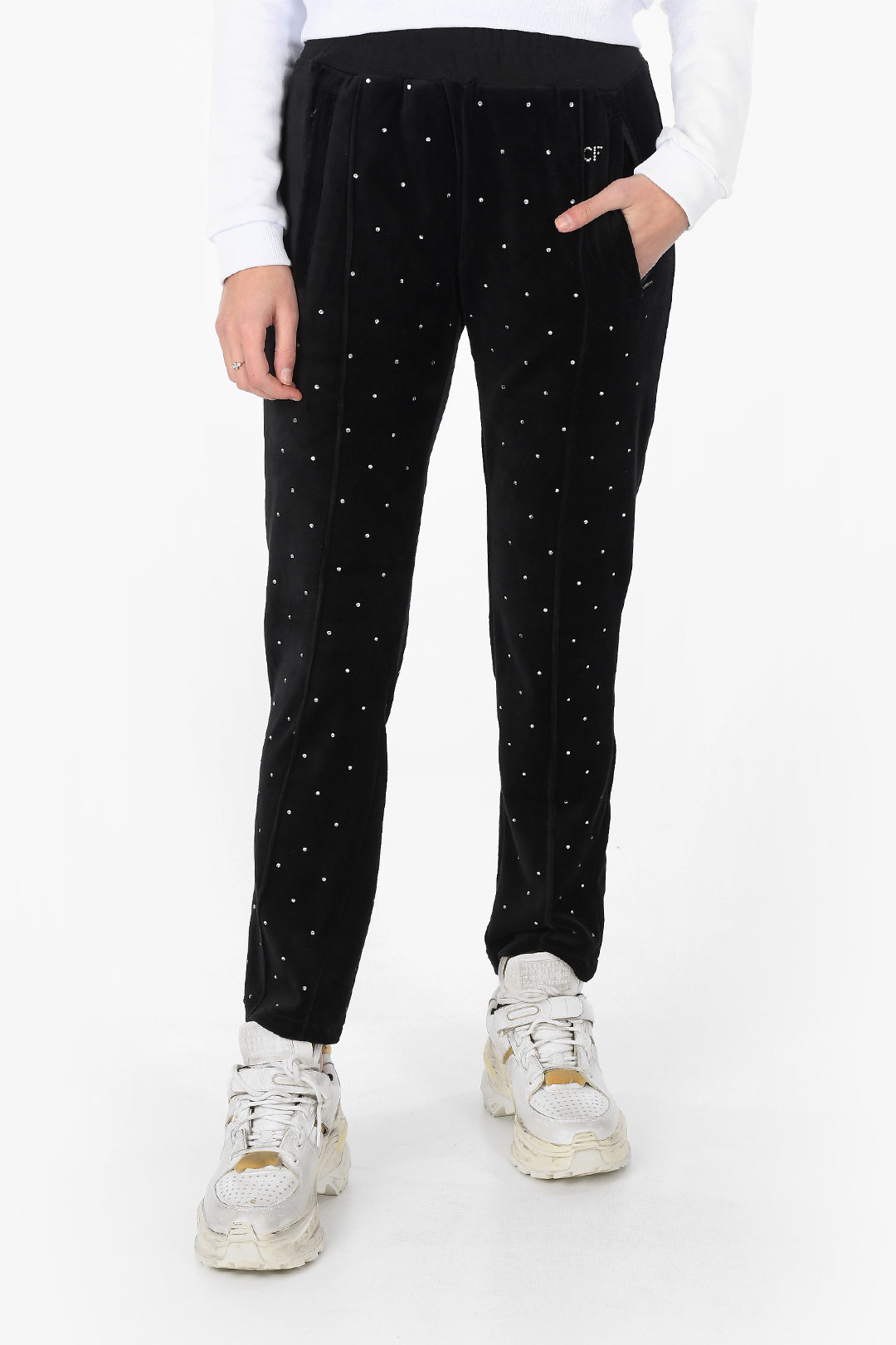 Chiara Ferragni Joggers a vita alta in ciniglia con cristalli donna -  Glamood Outlet