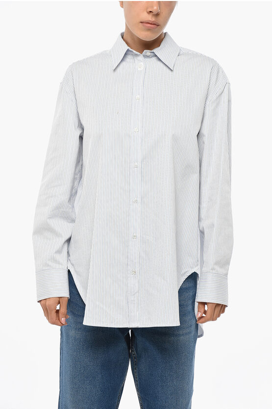 Max Mara Joy Road Weekend Hairline Patterned Mescal Cotton Shirt In Gray