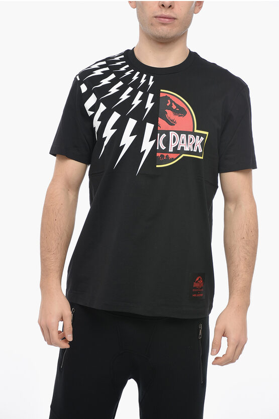 Shop Neil Barrett Jurassic Park X Nb Crew Neck Half Thunderbolt Cotton T-shirt