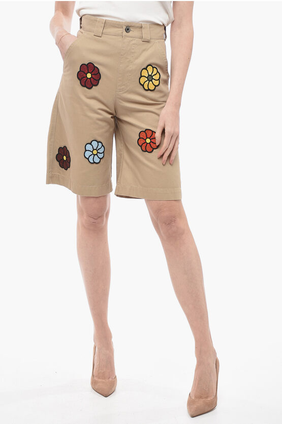 Moncler Jw Anderson Coated Cotton Bermuda Shorts With Crochet Patche In Brown