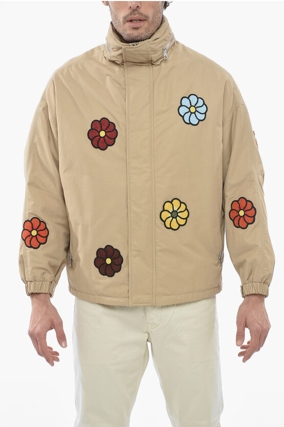 Moncler Jw Anderson Oversized Padded Delamont Jacket With Flower App In Brown
