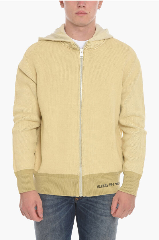 Diesel K-onnor Knitted Hoodie Sweatshirt With Zipped Closure In Brown