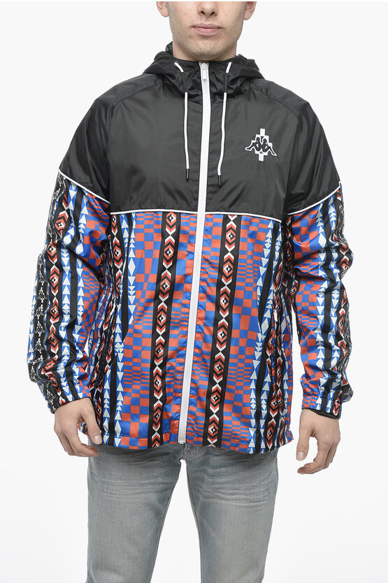 Shop Marcelo Burlon County Of Milan Kappa Windbreaker Jacket With Multicolored Folk Pattern
