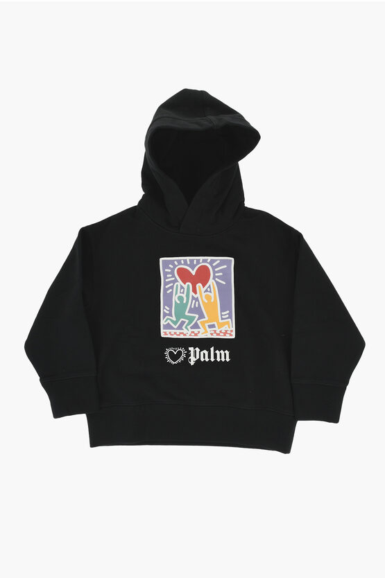 Shop Palm Angels Keith Haring Printed Brushed Cotton Hoodie