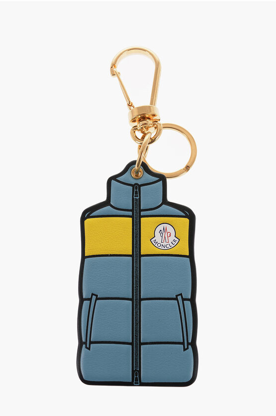 Moncler Keyring With Leather Pendant In Gray