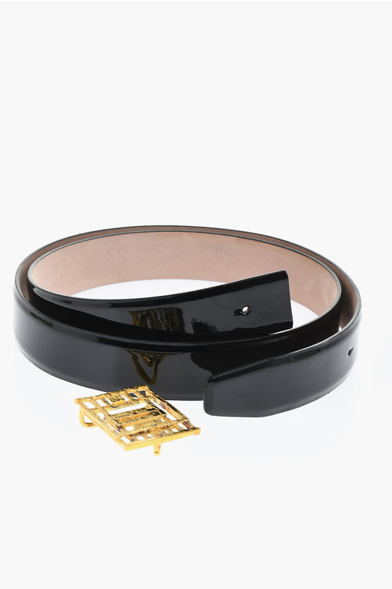 Shop Elhanati Khaite Patent Leather Belt With Gold-coated Bronze Buckle 30