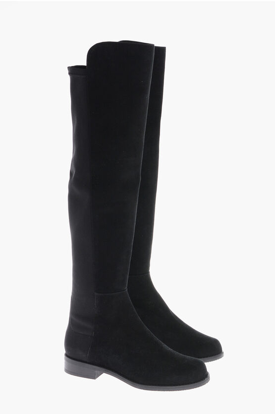 Stuart Weitzman Suede And Fabric Knee-high Block Heel Boots
