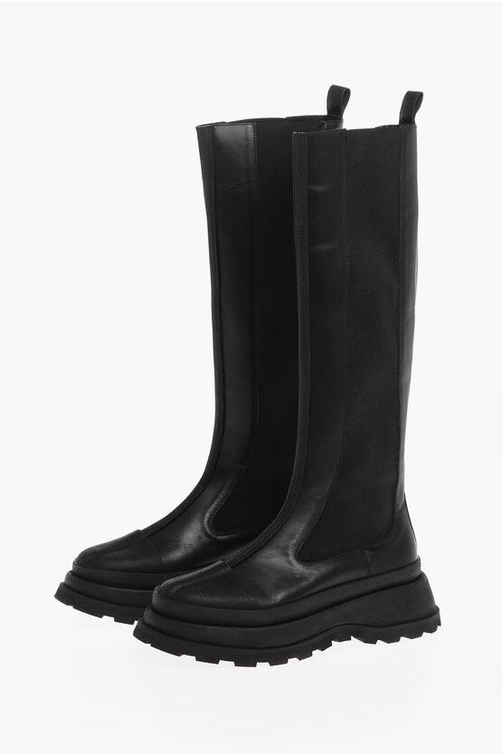 Jil Sander Knee-lenght Leather Chelsea Boots In Black